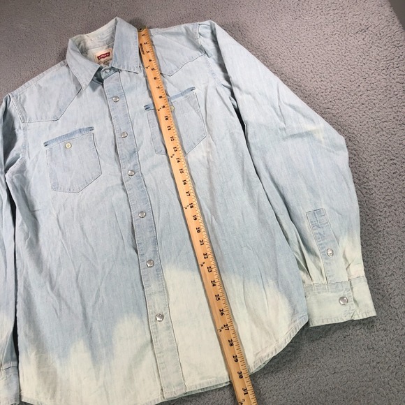 Levis Shirt Adult Medium Blue Denim Pearl Snap Western Rodeo Cowboy Heavy Cotton - Picture 11 of 13
